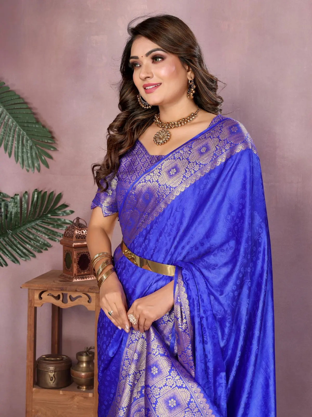 Pastel Blue Satin Silk Saree Kalyanja Fashion