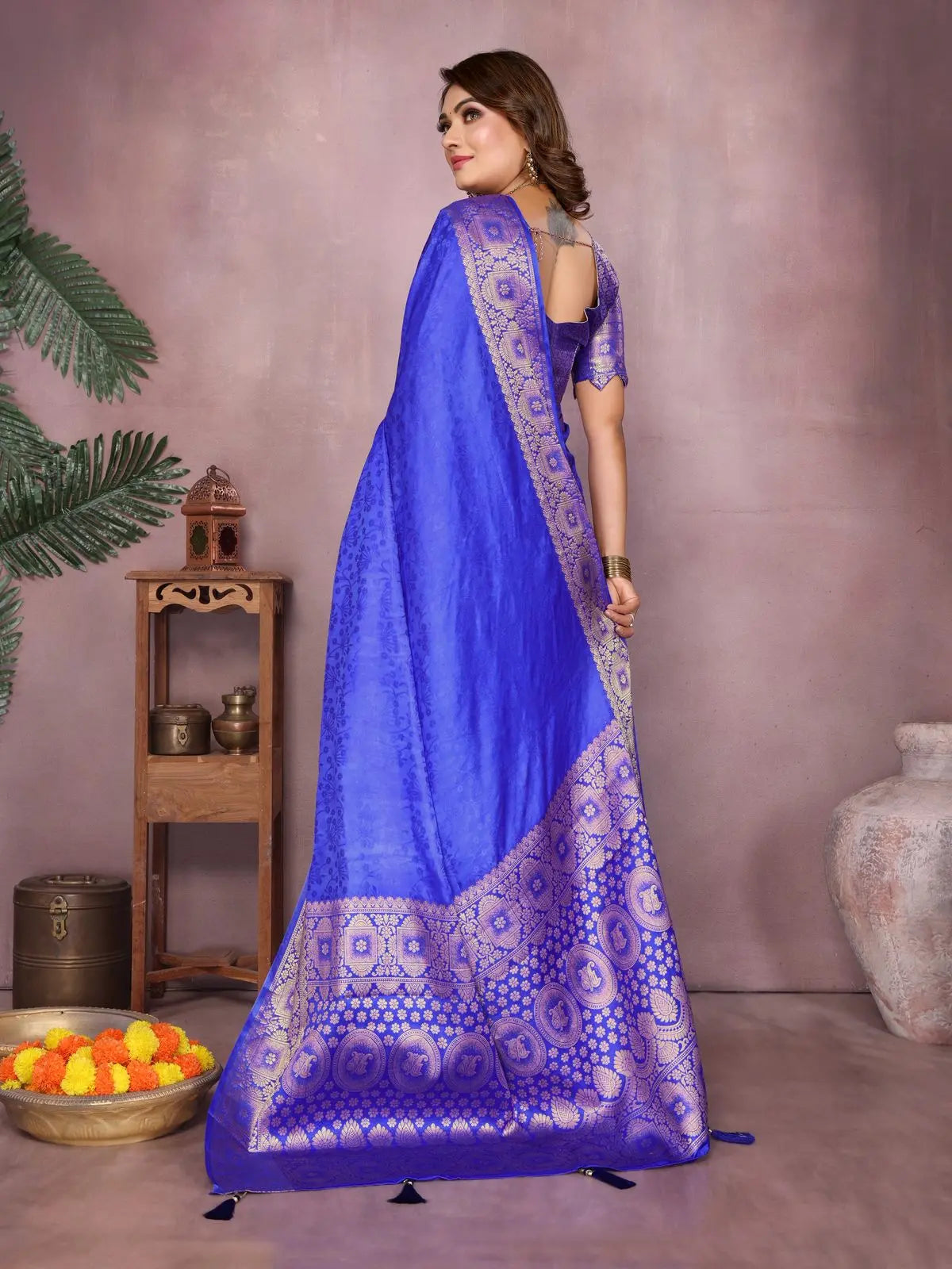 Pastel Blue Satin Silk Saree Kalyanja Fashion