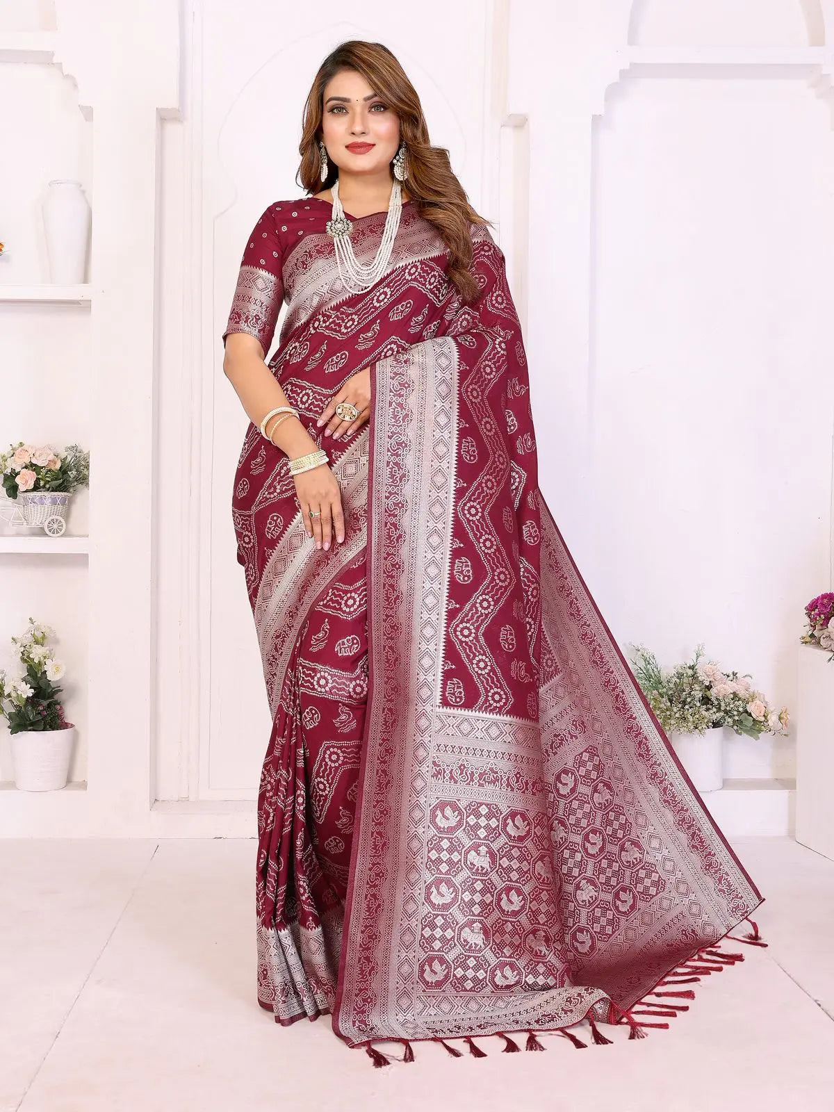 Wine Georgette Silk Saree Kalyanja Fashion