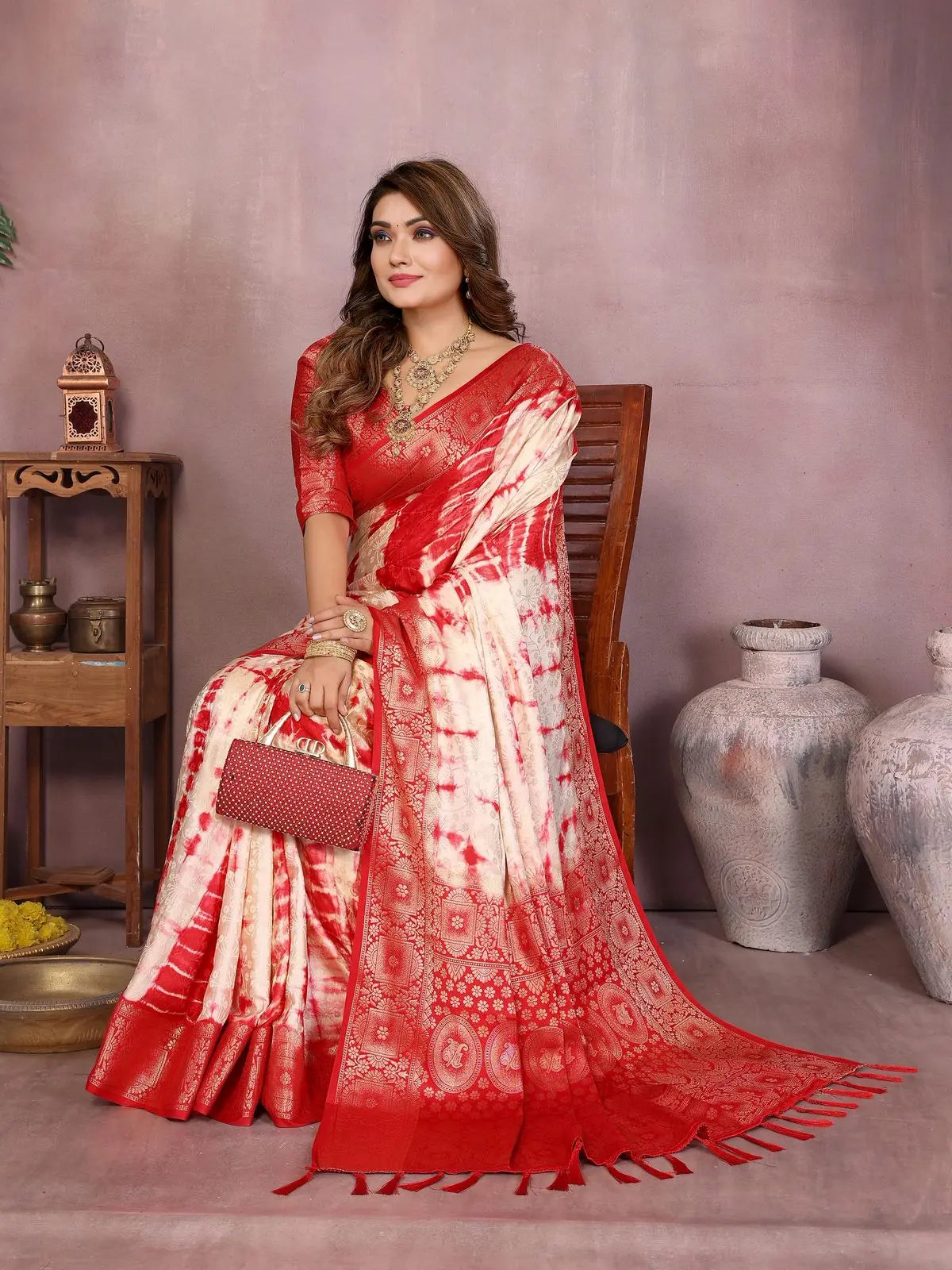 Red Satin Silk Saree Kalyanja Fashion