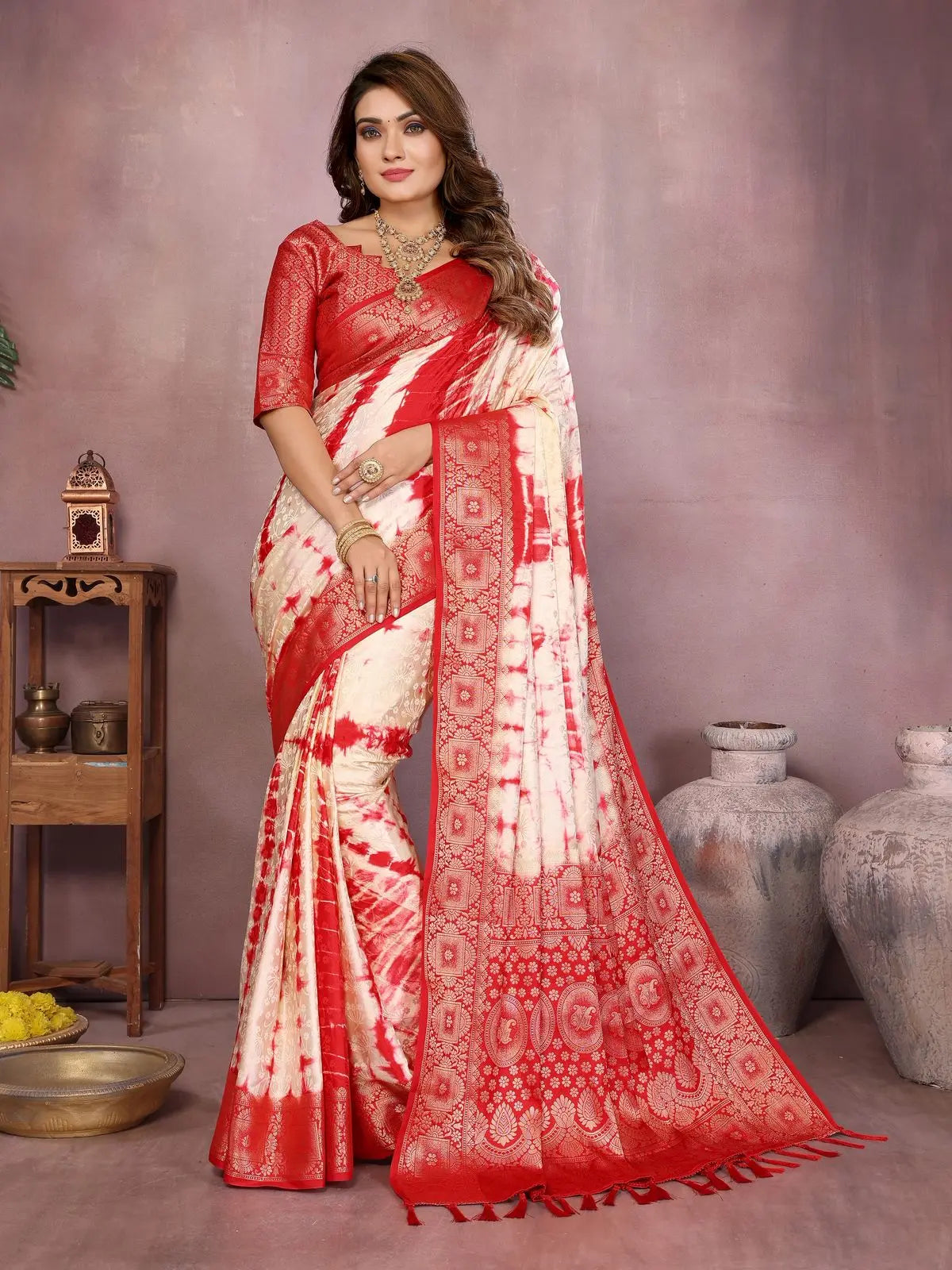 Red Satin Silk Saree Kalyanja Fashion