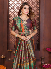 Orange Banarasi Tissue Silk Saree