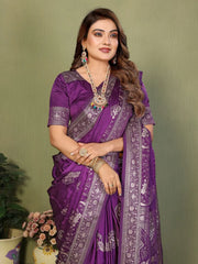 Dark Purple Satin Silk Saree Kalyanja Fashion