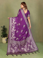 Dark Purple Satin Silk Saree Kalyanja Fashion