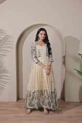 Beige Tussar Silk Dress