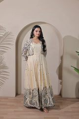 Beige Tussar Silk Dress