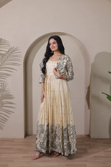 Beige Tussar Silk Dress