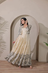 Beige Tussar Silk Dress