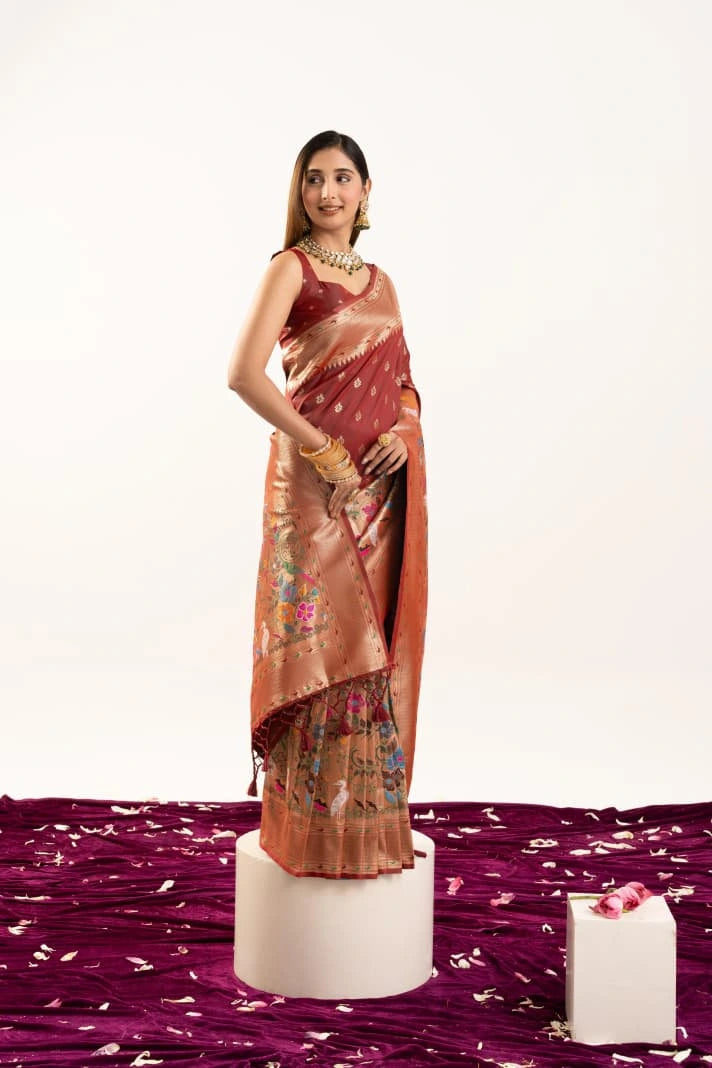 Maroon Soft Banarasi Silk Saree