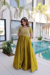 Olive Green Heavy Organza Dress