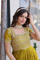 Olive Green Heavy Organza Dress