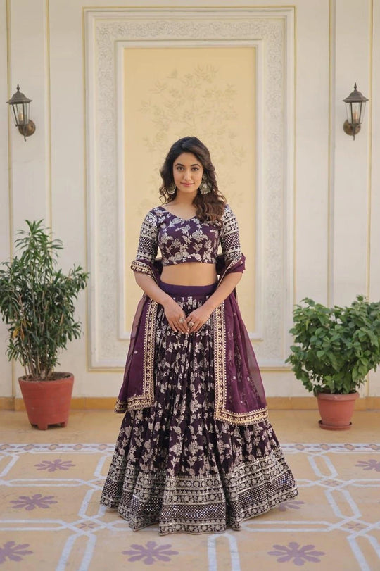 Dark Purple Viscose Jacquard Lehenga Kalyanja Fashion