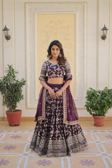 Dark Purple Viscose Jacquard Lehenga