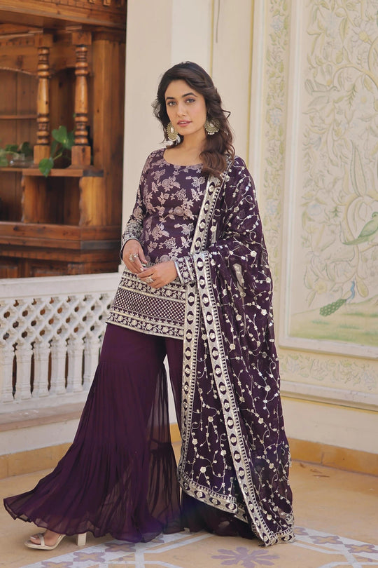 Dark Purple Viscose Jacquard Suit Kalyanja Fashion