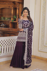 Dark Purple Viscose Jacquard Suit