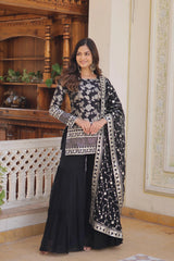 Black Viscose Jacquard Suit