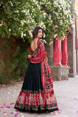 Black Tussar Silk Lehenga