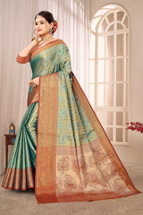 Teal Green Soft Banarasi Silk Saree