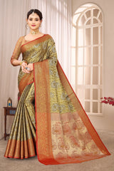Golden Beige Soft Banarasi Silk Saree