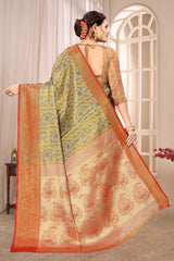 Golden Beige Soft Banarasi Silk Saree