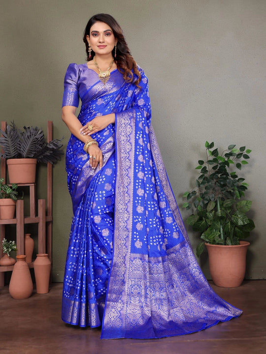 Blue Satin Silk Saree Kalyanja Fashion