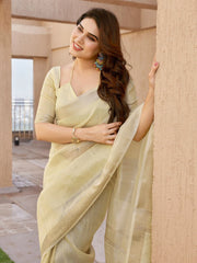 Pale Yellow Soft Tissue Linen Silk Saree