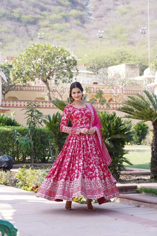 Dark Pink Viscose Jacquard Suit