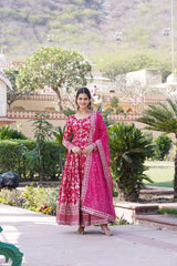 Dark Pink Viscose Jacquard Suit
