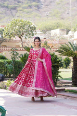 Dark Pink Viscose Jacquard Suit