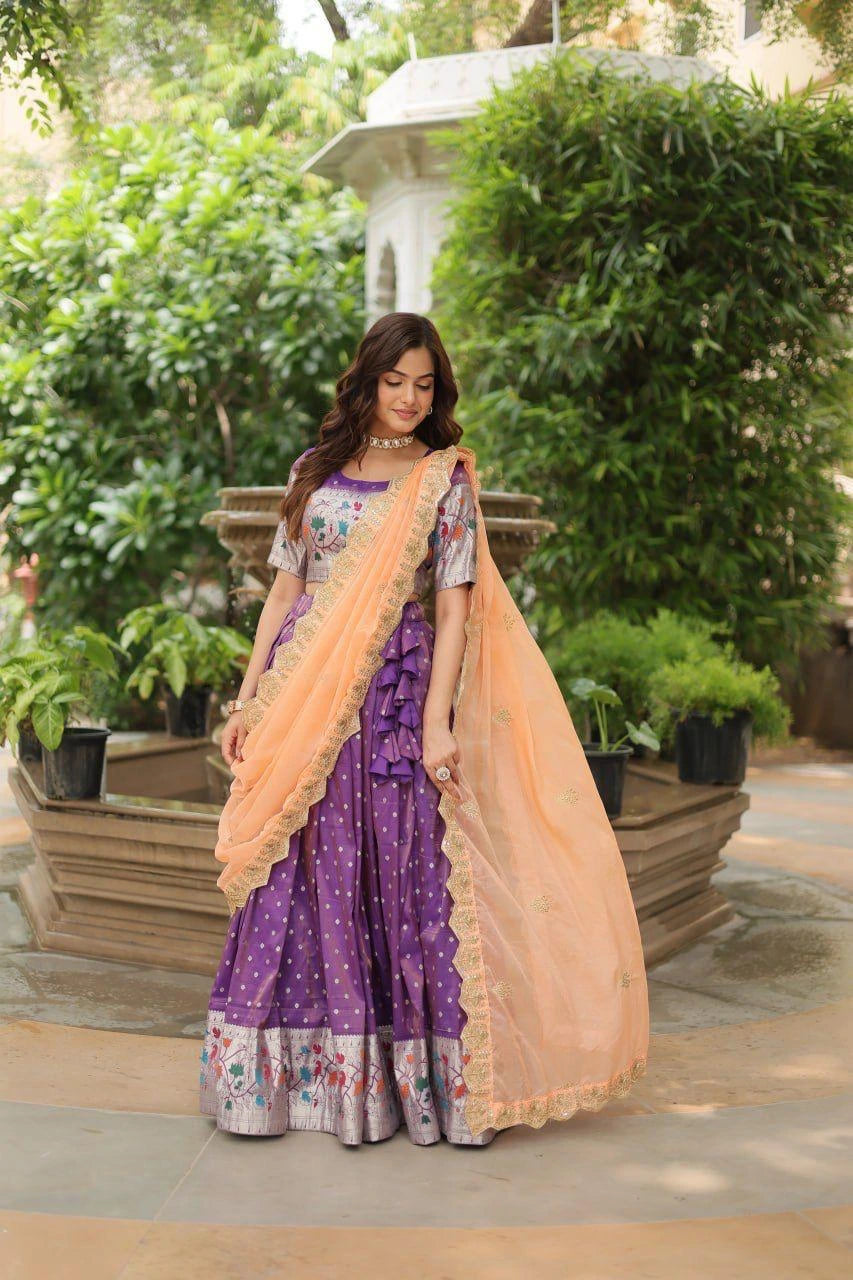Purple Meena Weaving Lehenga