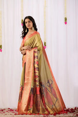 Golden Beige Saree – Zari Border, Party Wear