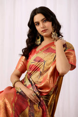 Golden Beige Saree – Zari Border, Party Wear