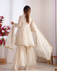White Handwork with Mirror Work Mal Chanderi Suit Back