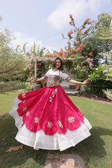 Stylish White and Pink Lehenga featuring Kutchi Inspired Embroidery, Flared Silhouette, and Designer Finish