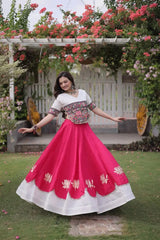 Elegant Hot Pink Party Wear Lehenga featuring Designer Embroidered Blouse, White Contrast Border, and Ethnic Charm