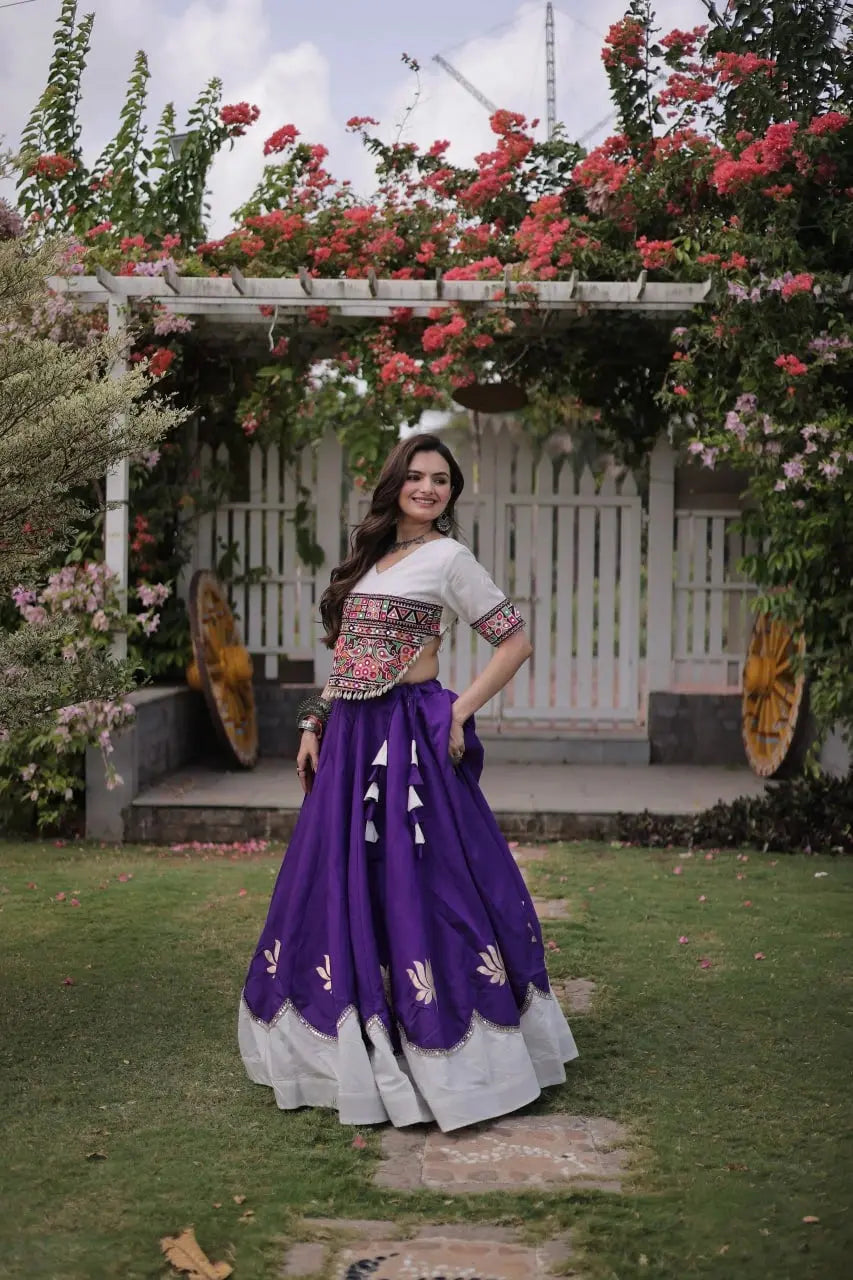 Designer Purple Festive Lehenga Set with White Embroidered Choli, Traditional Kutchi Work, and Grand Ethnic Style