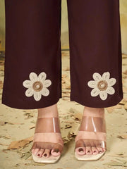 Wine Coord Set straight pants floral embroidery detail