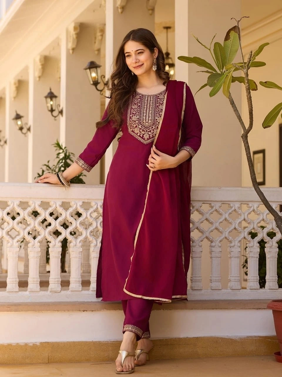 Wine Heavy Rayon Kurti