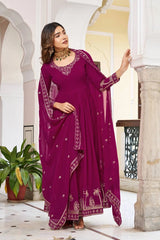 Wine Purple Sequins with Thread Work Faux Georgette Suit