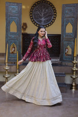 Woman in a traditional outfit with a decorative background