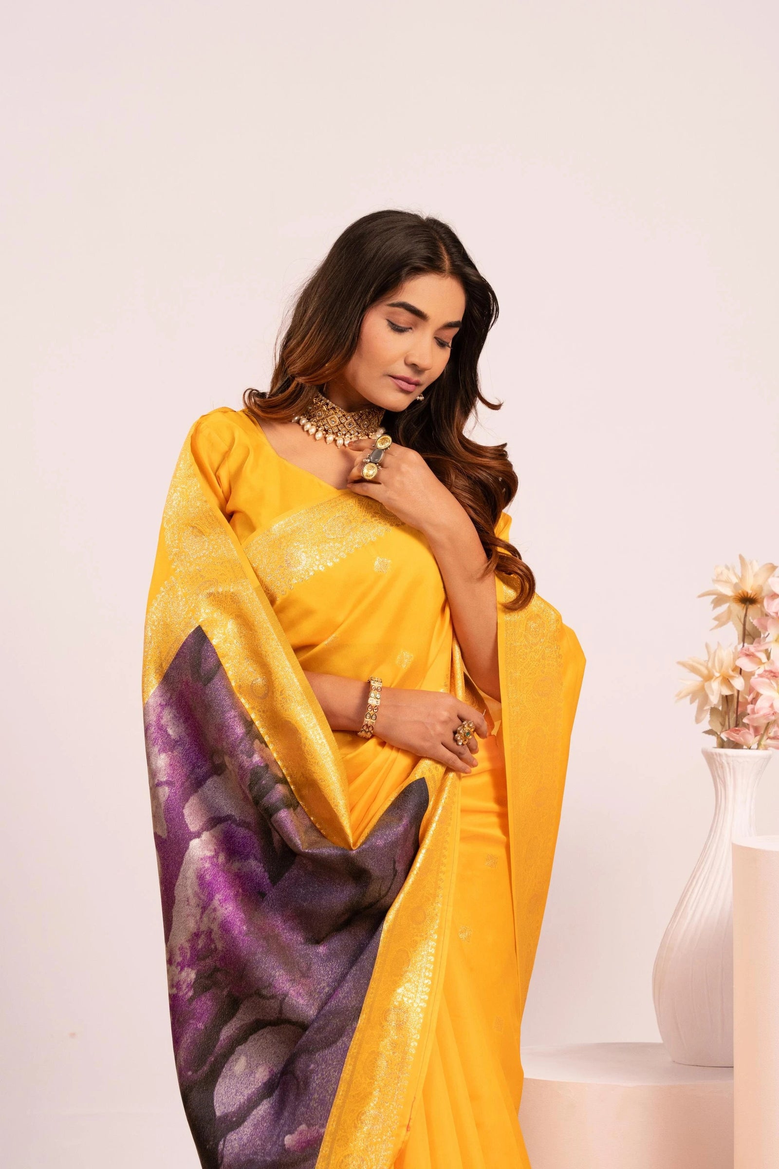 Yellow Soft Banarasi Silk Saree Kalyanja Fashion