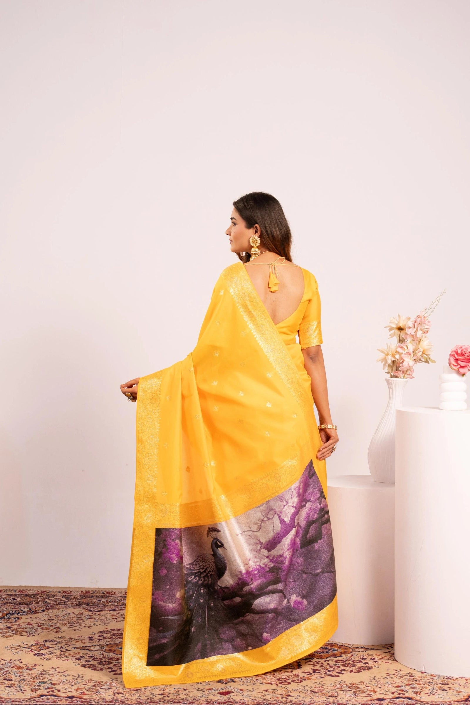 Yellow Soft Banarasi Silk Saree Kalyanja Fashion