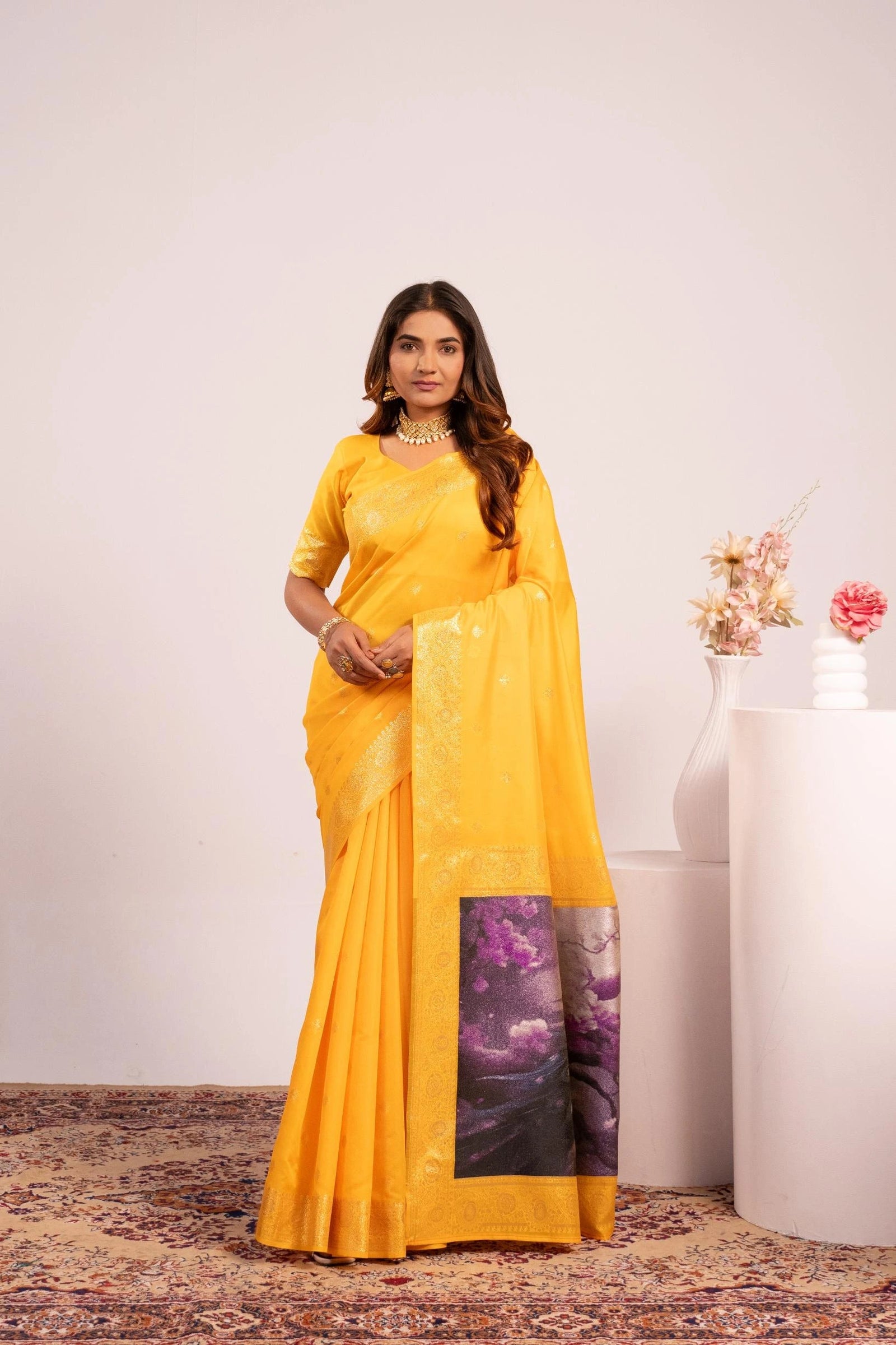 Yellow Soft Banarasi Silk Saree Kalyanja Fashion
