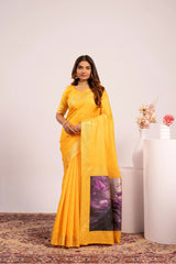 Yellow Soft Banarasi Silk Saree Kalyanja Fashion