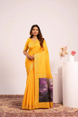Yellow Soft Banarasi Silk Saree Kalyanja Fashion