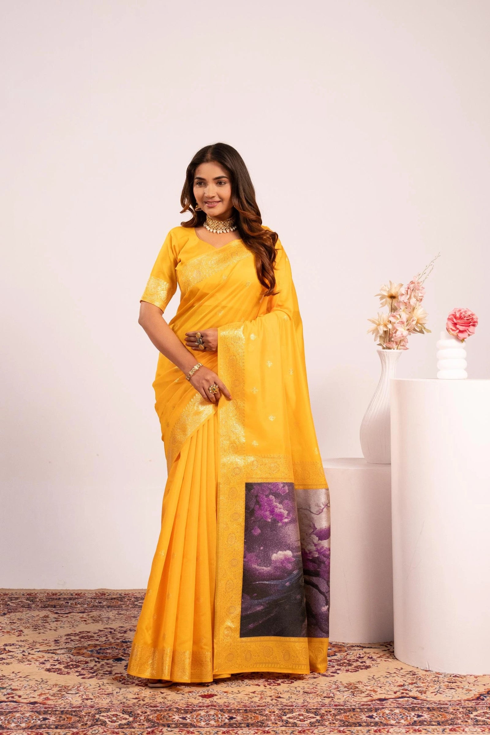 Yellow Soft Banarasi Silk Saree Kalyanja Fashion