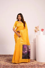Yellow Soft Banarasi Silk Saree Kalyanja Fashion