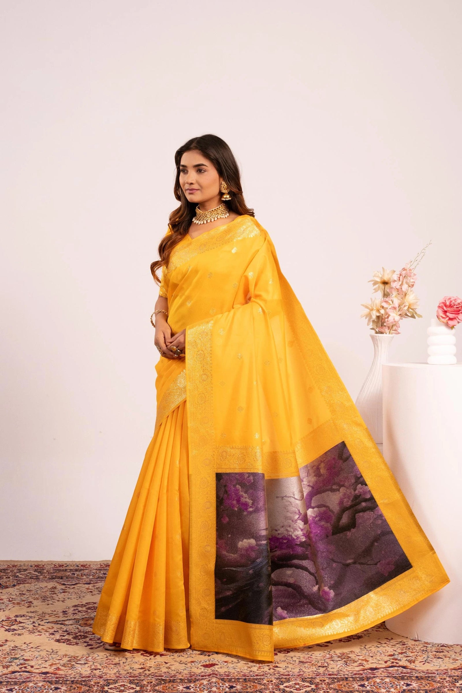 Yellow Soft Banarasi Silk Saree Kalyanja Fashion