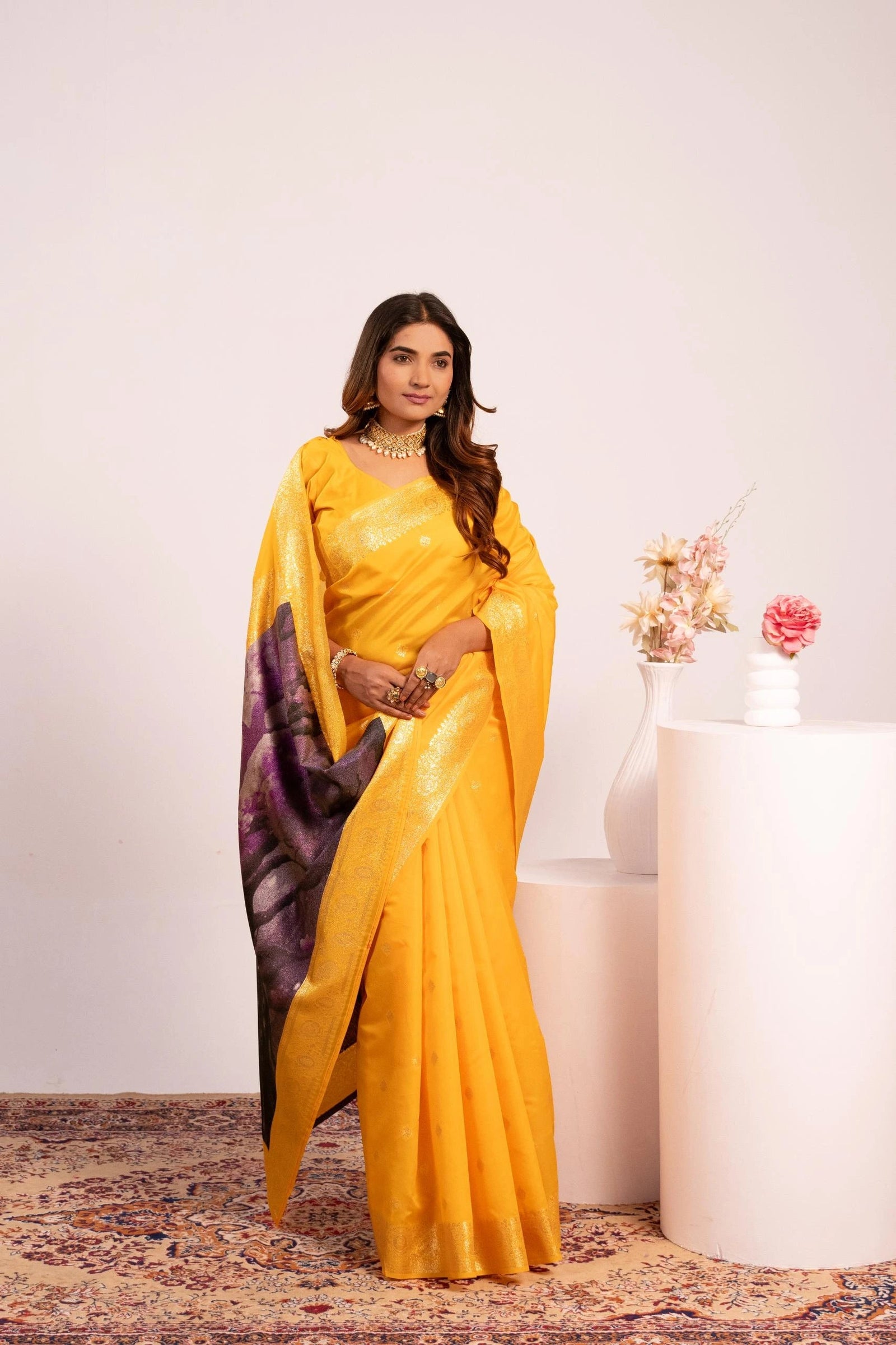 Yellow Soft Banarasi Silk Saree Kalyanja Fashion