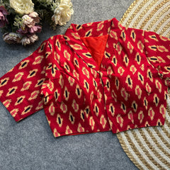 Red Ajrakh Print Cotton Blouse-kalyanja